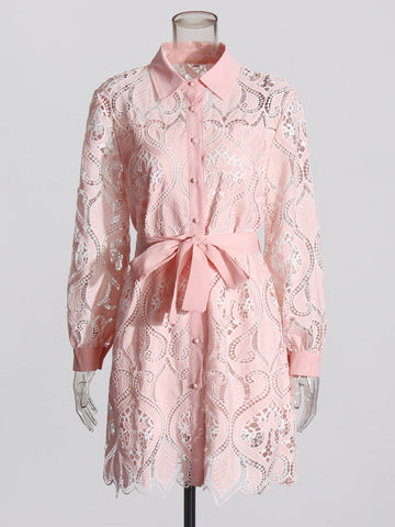 French Retro Embroidered Short Dress 2025 Summer New Collar Long Sleeves To Close The Waist Irregular Dress Woman